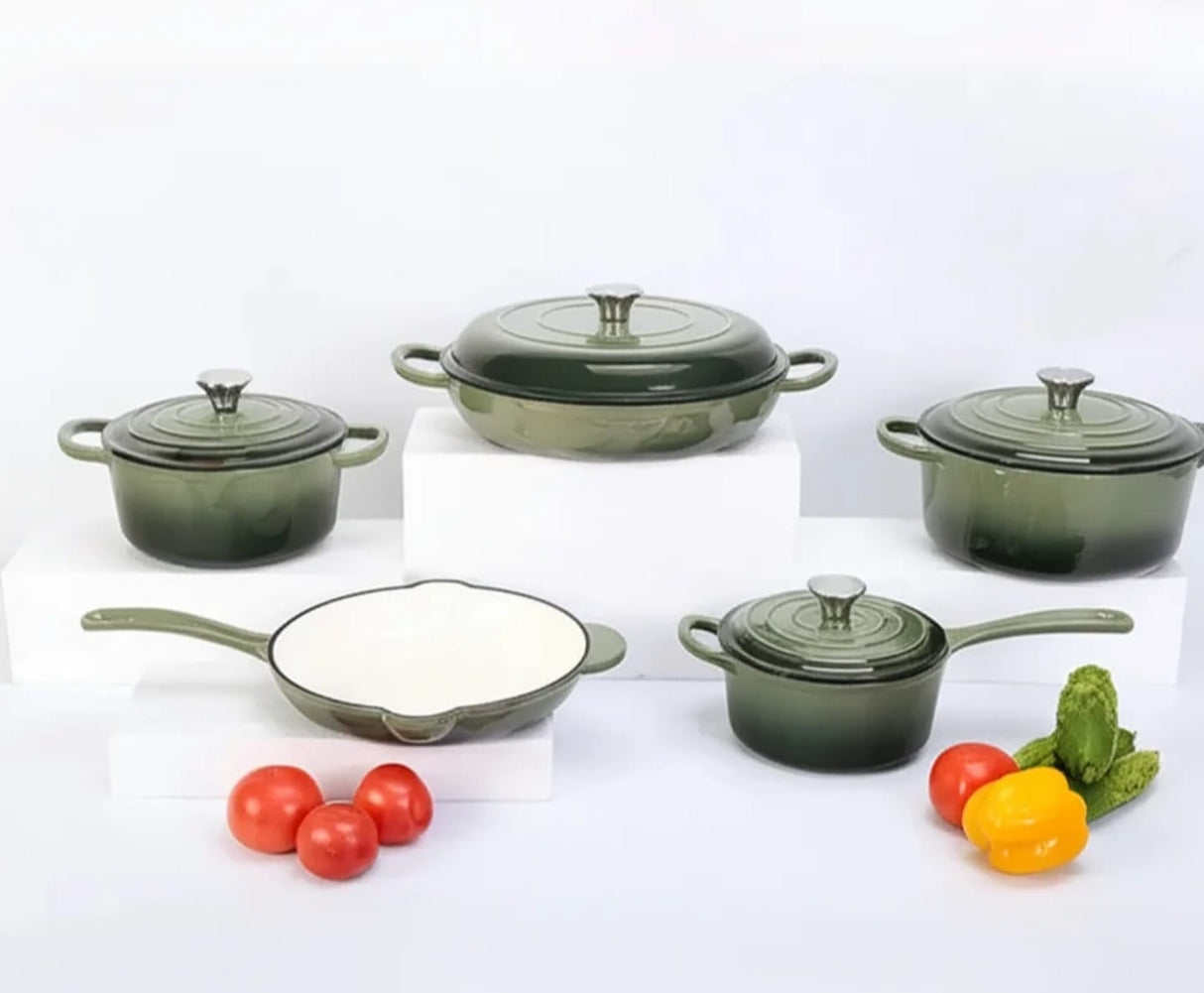 9-Piece Enamel Cast Iron Cooking Pot Set Durable Heavy Duty Cookware with Lids