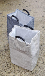 Velvet Coudry Laundry Basket –White & Grey Stylish Knee-Height Storage Hamper