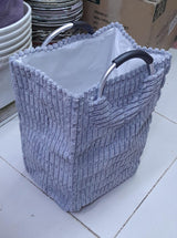 Velvet Coudry Laundry Basket –White & Grey Stylish Knee-Height Storage Hamper