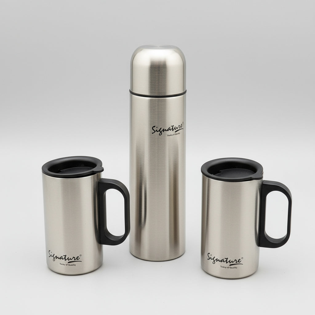 3pcs Vacuum Flask and Cup Gift Set Keeps Drinks Hot or Cold for 12 Hours
