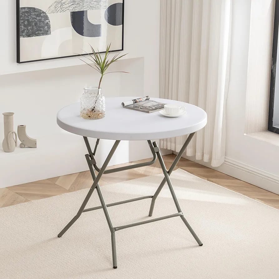 Heavy Duty Plastic Folding Table White Sturdy Collapsible Table for Game Parties, BBQ, Kitchen, Garden, Wedding & Outdoor Events Indoor/Outdoor Use