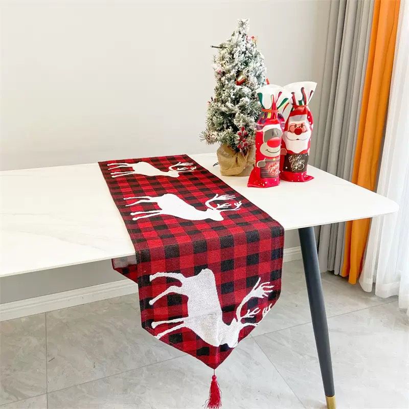Christmas Table Runner | Festive Linen Table Cover | Holiday Dining Decoration