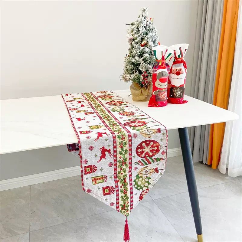 Christmas Table Runner | Festive Linen Table Cover | Holiday Dining Decoration