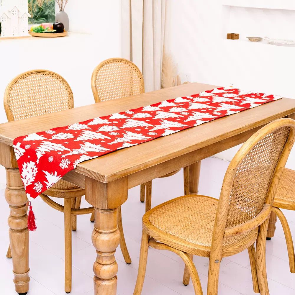 Christmas Table Runner | Festive Linen Table Cover | Holiday Dining Decoration