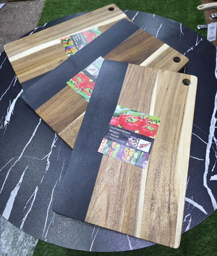 Rectangular Acacia Wood Cutting Board with Natural Marble Inlay Double-Sided Serving & Chopping Board