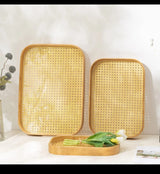 3Pcs Multi-functional Bamboo Serving Trays – Aesthetic Wooden Tray Set with Grid Bottom For Breakfast, Tea, Home Decor & Household Use