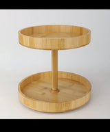Bamboo Double-Layer Rotating Kitchen Storage Rack – For Spices, Snacks & Drinks