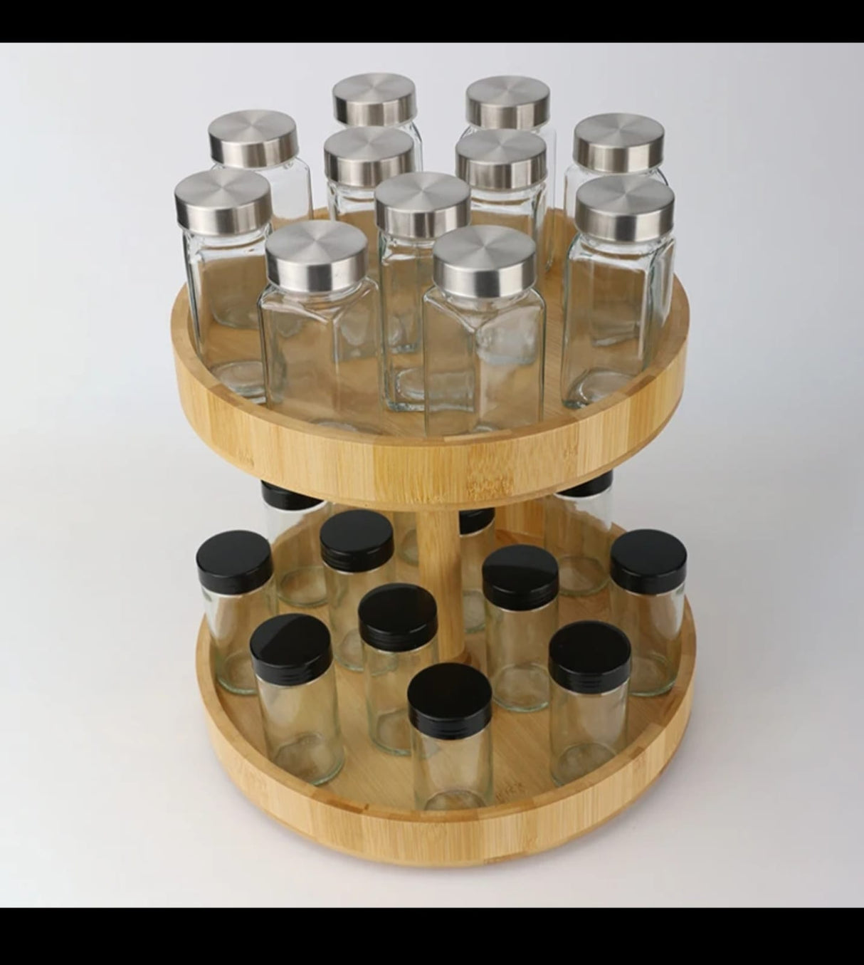 Bamboo Double-Layer Rotating Kitchen Storage Rack – For Spices, Snacks & Drinks