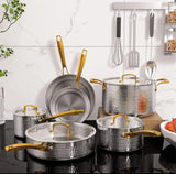 Uakeen Tri-Ply Kitchen Set: 10 Piece Cookware Set, 28cm Non-Stick Pan and 19 Piece Silicone Utensil Set