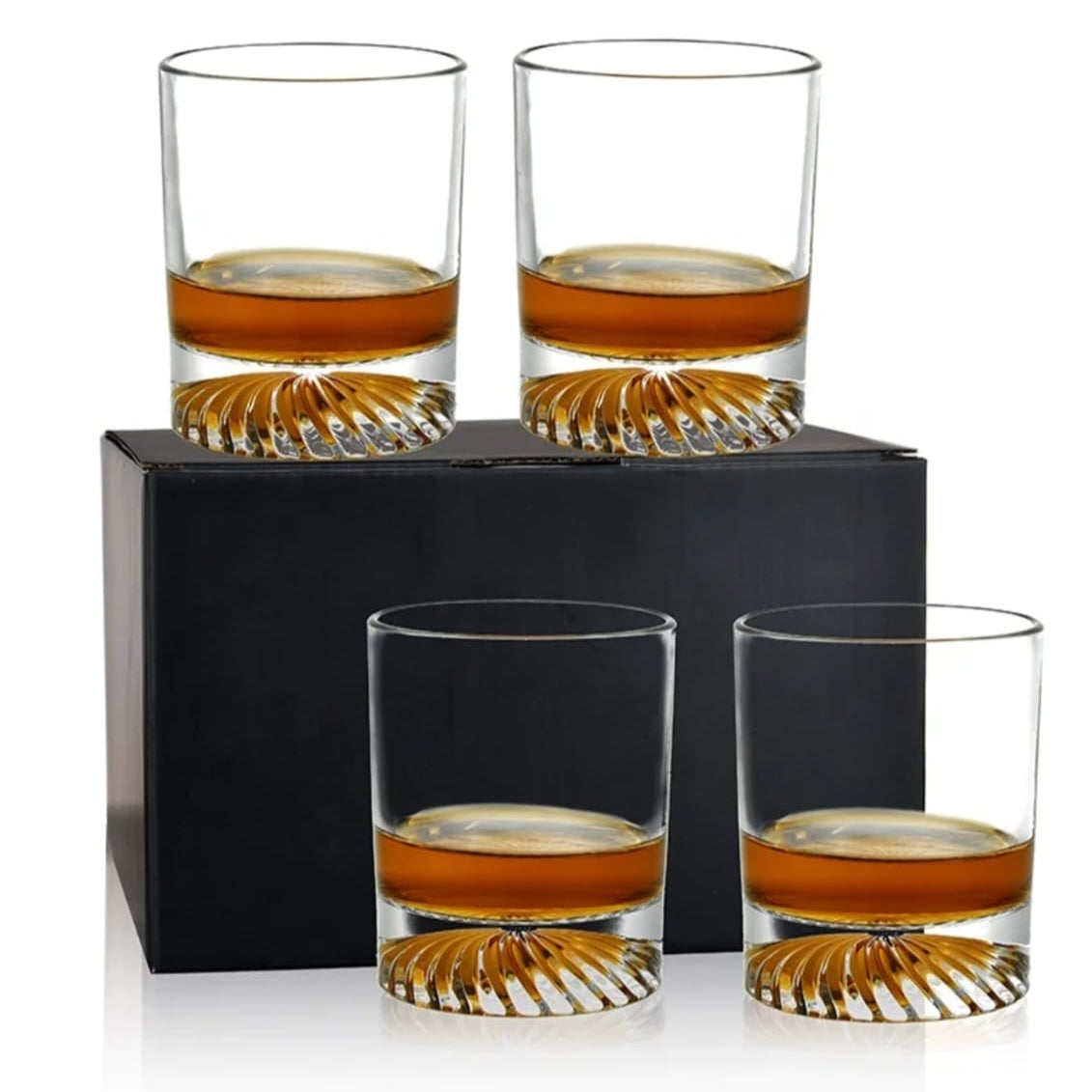 Threaded Heavy Base Crystal Whiskey Glass Set (300ml, 6pcs) – Heat Resistant