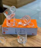 Embossed Vintage Glass Coffee Mugs with Pearl Handle (320ml, Set of 6)