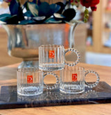 Embossed Vintage Glass Coffee Mugs with Pearl Handle (320ml, Set of 6)