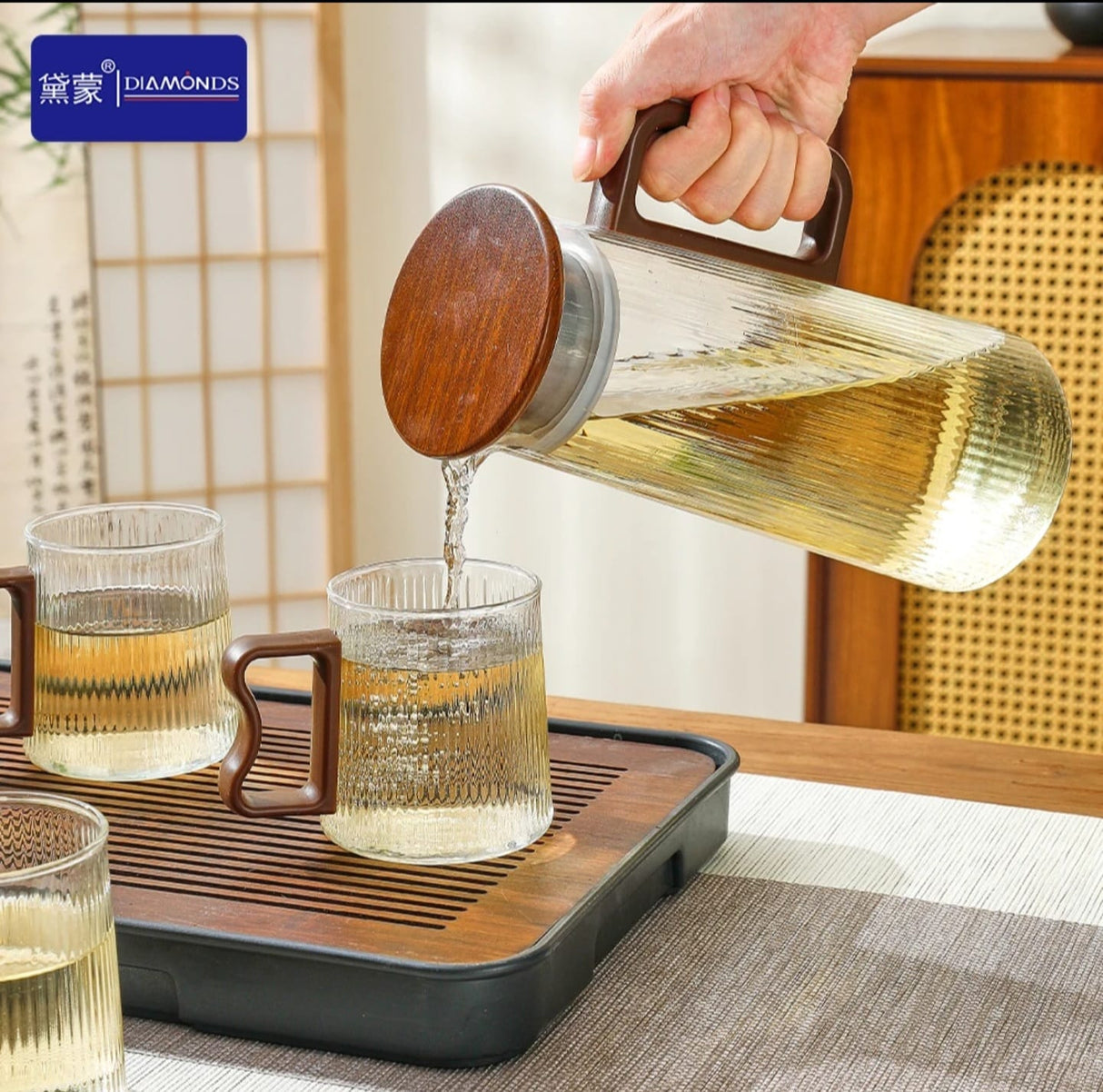 Borosilicate Glass Jug & Water,Tea and Juice Set (1300ml + 6 Glasses)