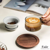 Retro Glass Tea & Coffee Cup with Wooden Handle & Saucer (250ml)