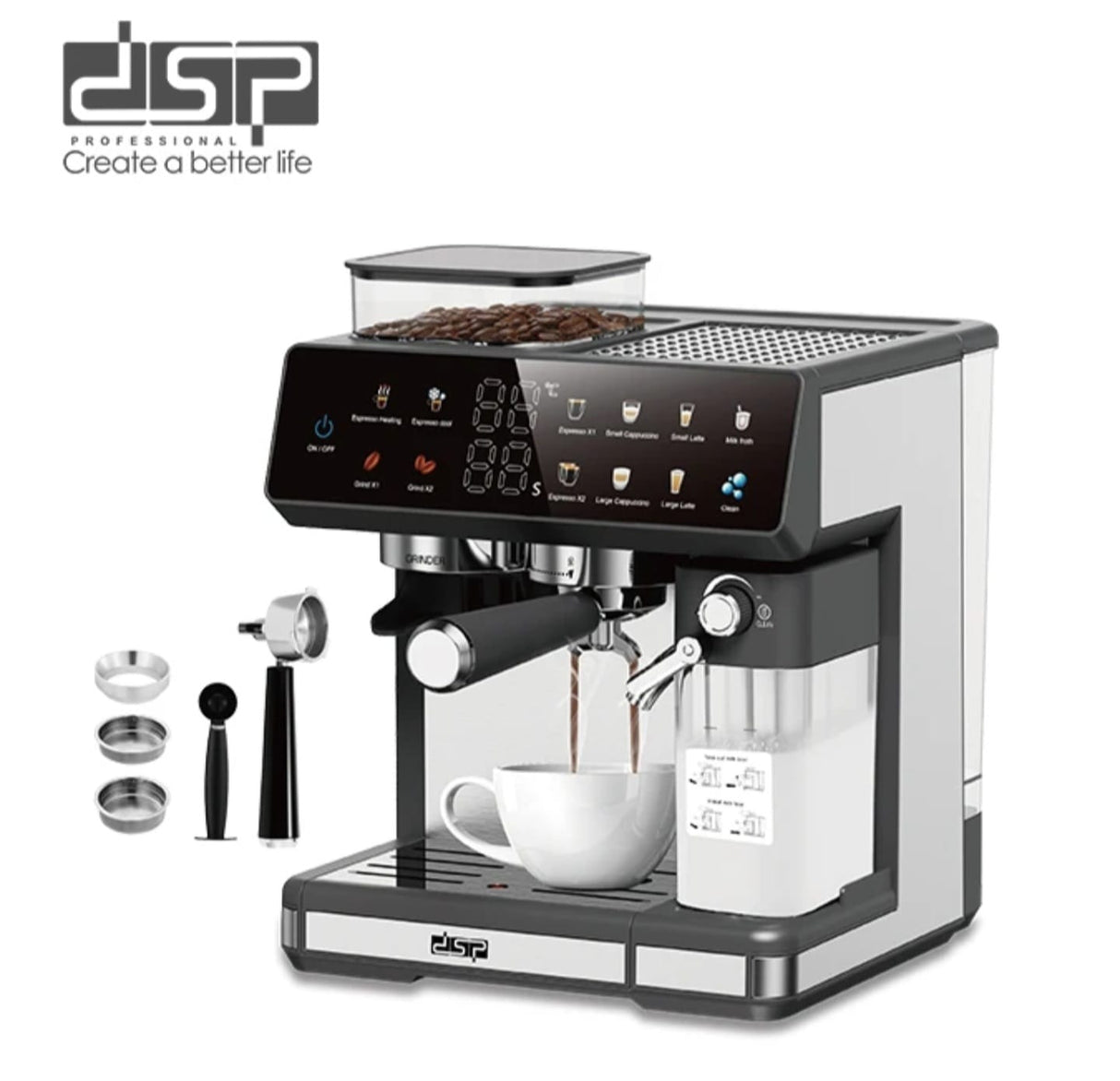 DSP Espresso Coffee Maker Machine – 1350W, 15 Bar Pump, 1.8L Water Tank, Milk Frother | Coffee Machine Kenya