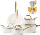 15 Pcs Ceramic Cookware Set PFAS Free PFOA Free with 5 Silicone Spoons Dishwasher Safe