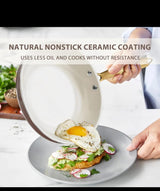 15 Pcs Ceramic Cookware Set PFAS Free PFOA Free with 5 Silicone Spoons Dishwasher Safe