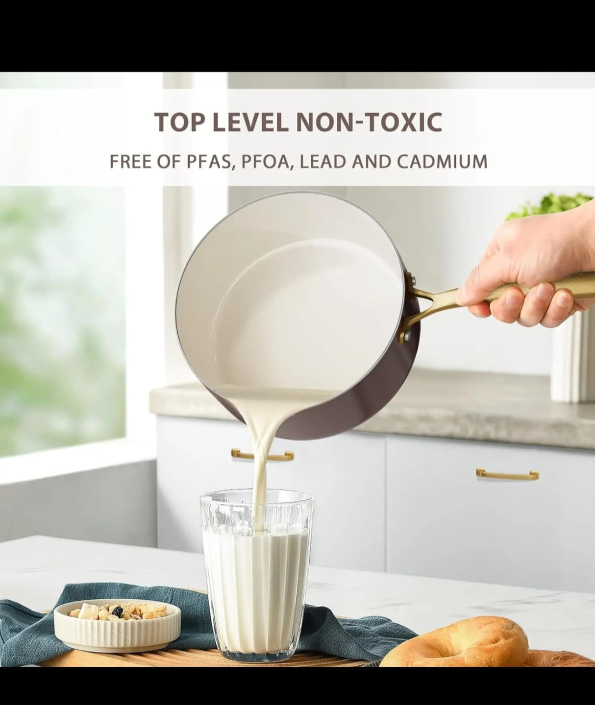 15 Pcs Ceramic Cookware Set PFAS Free PFOA Free with 5 Silicone Spoons Dishwasher Safe