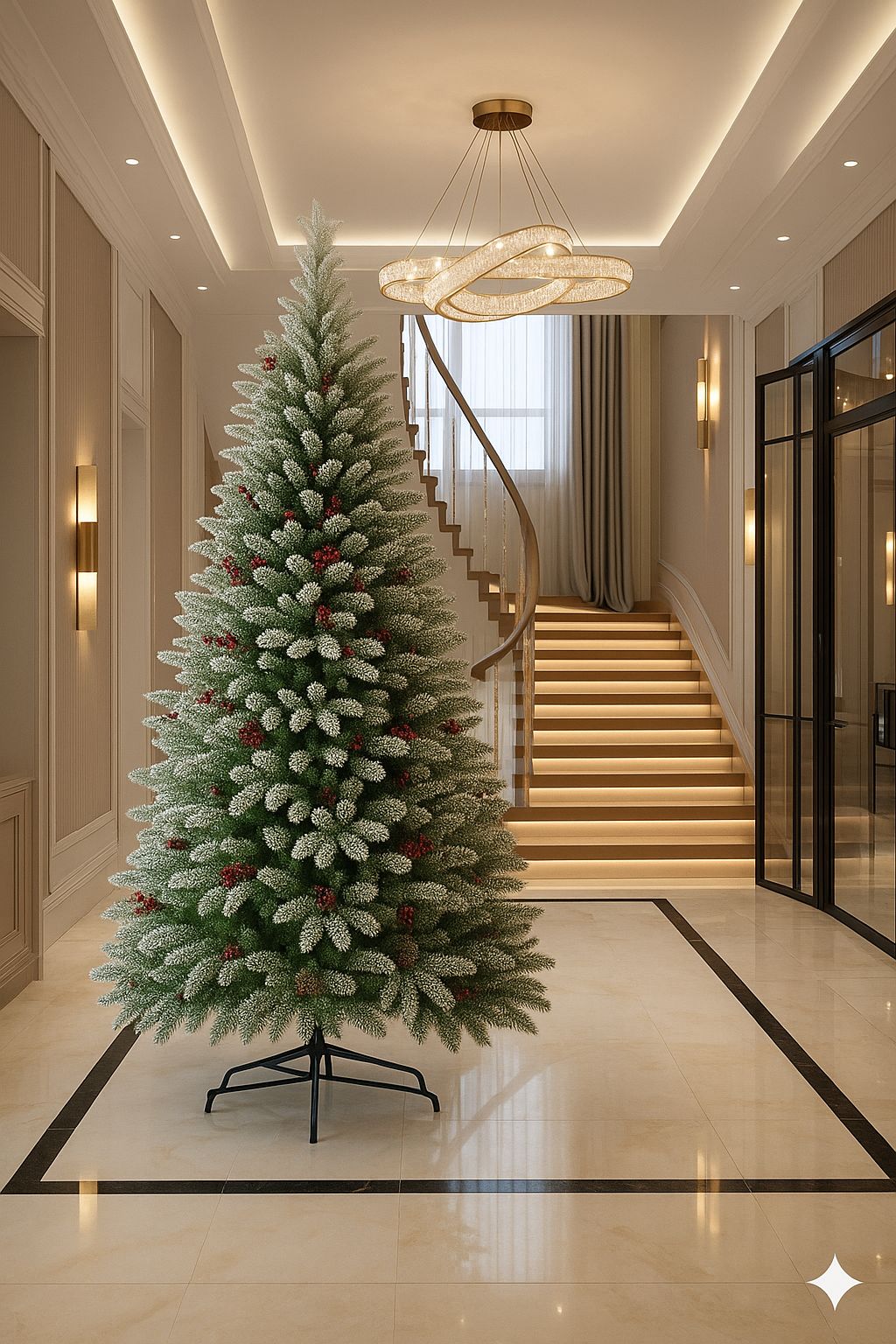 Premium Artificial Christmas Tree 7ft and 8ft Snow Flocked Pine with Cones