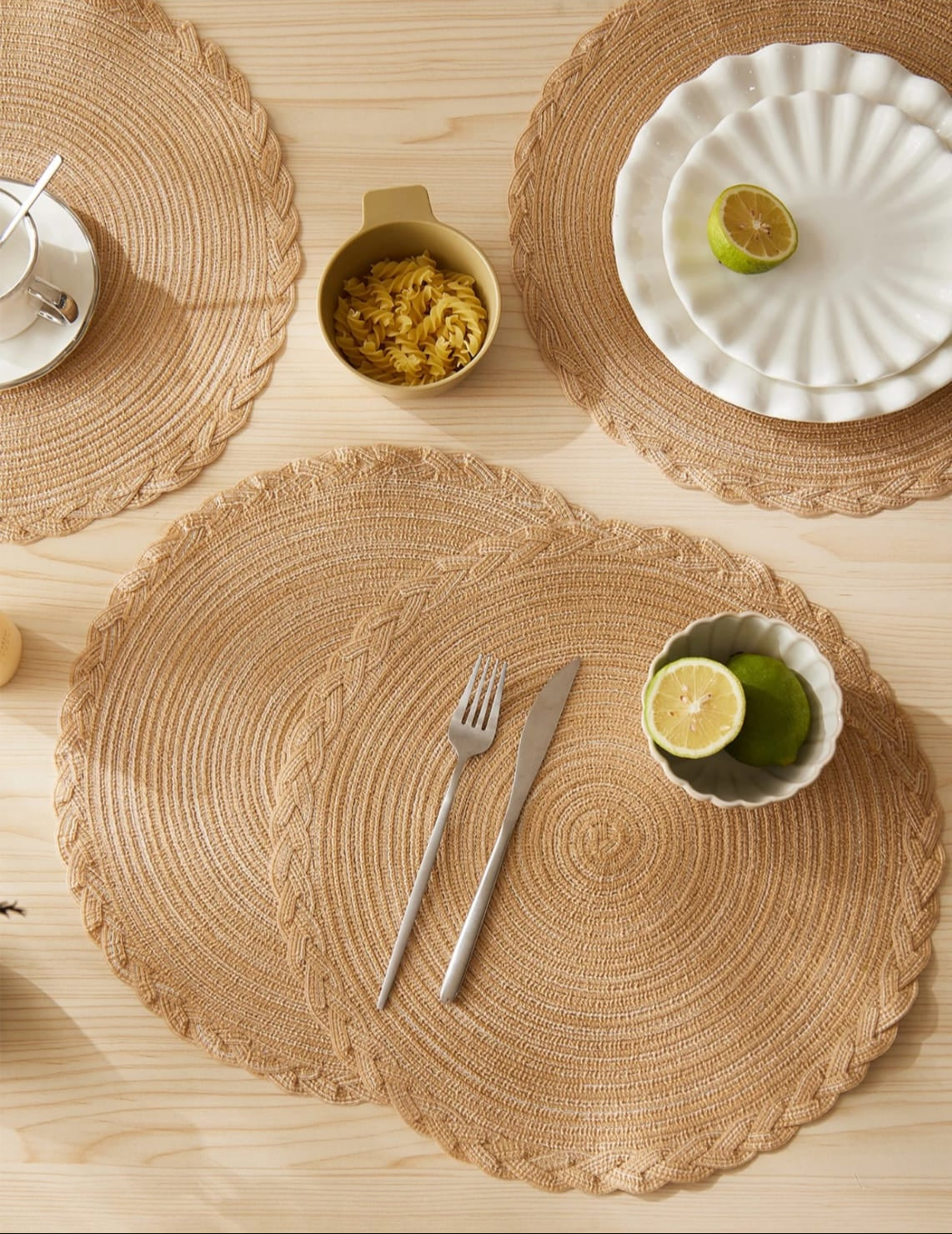 6 Pcs Round Braided Table Mats 38cm Heat Resistant Dining Mats for Hot Dishes
