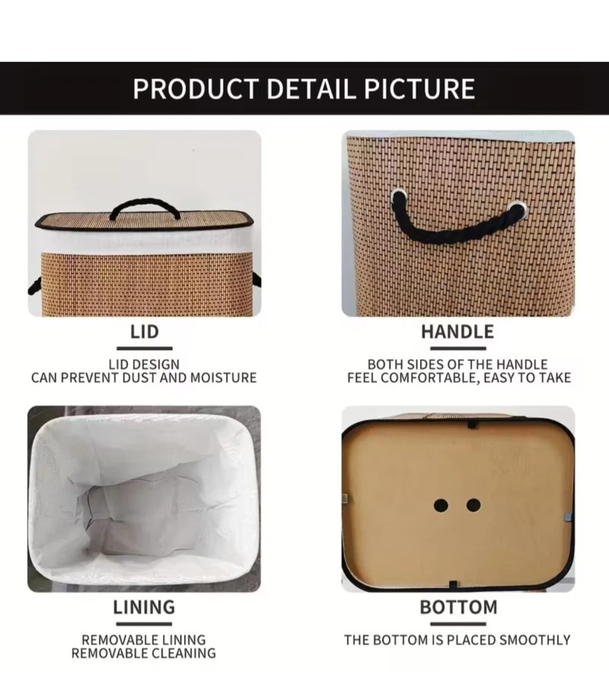 Customised Bamboo Woven Laundry Basket Collapsible Bamboo Laundry Hamper with Lid Kenya