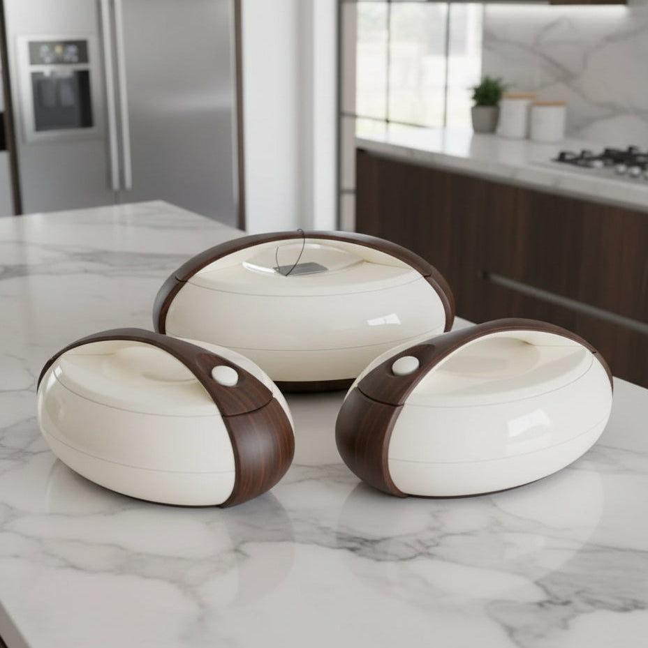 Forever Gold Luxury Food Warmer Set – Silver Plated Oval Hot Pots 4L × 3pcs Buffet Serving Set Kenya