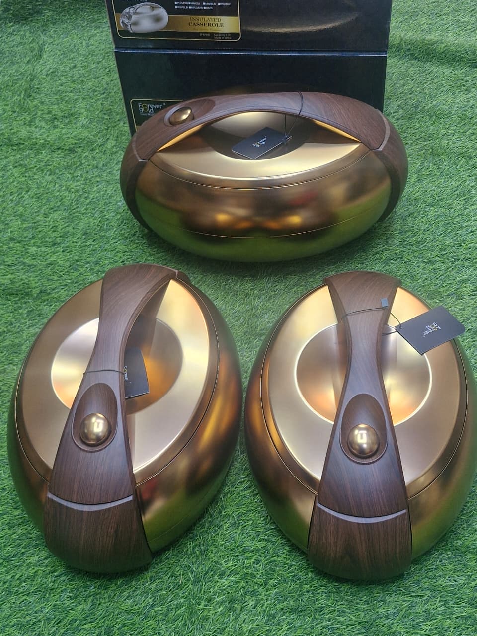 Forever Gold Luxury Food Warmer Set – Silver Plated Oval Hot Pots 4L × 3pcs Buffet Serving Set Kenya