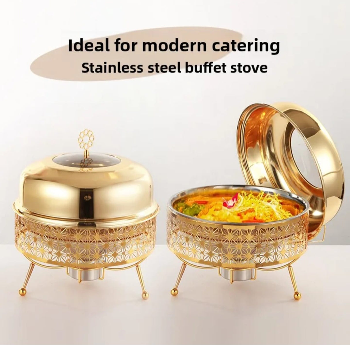 8.0L Round Chaffing Dish Buffet Food Warmer  Luxury Stainless Steel Food Warmer with Glass Lid Kenya
