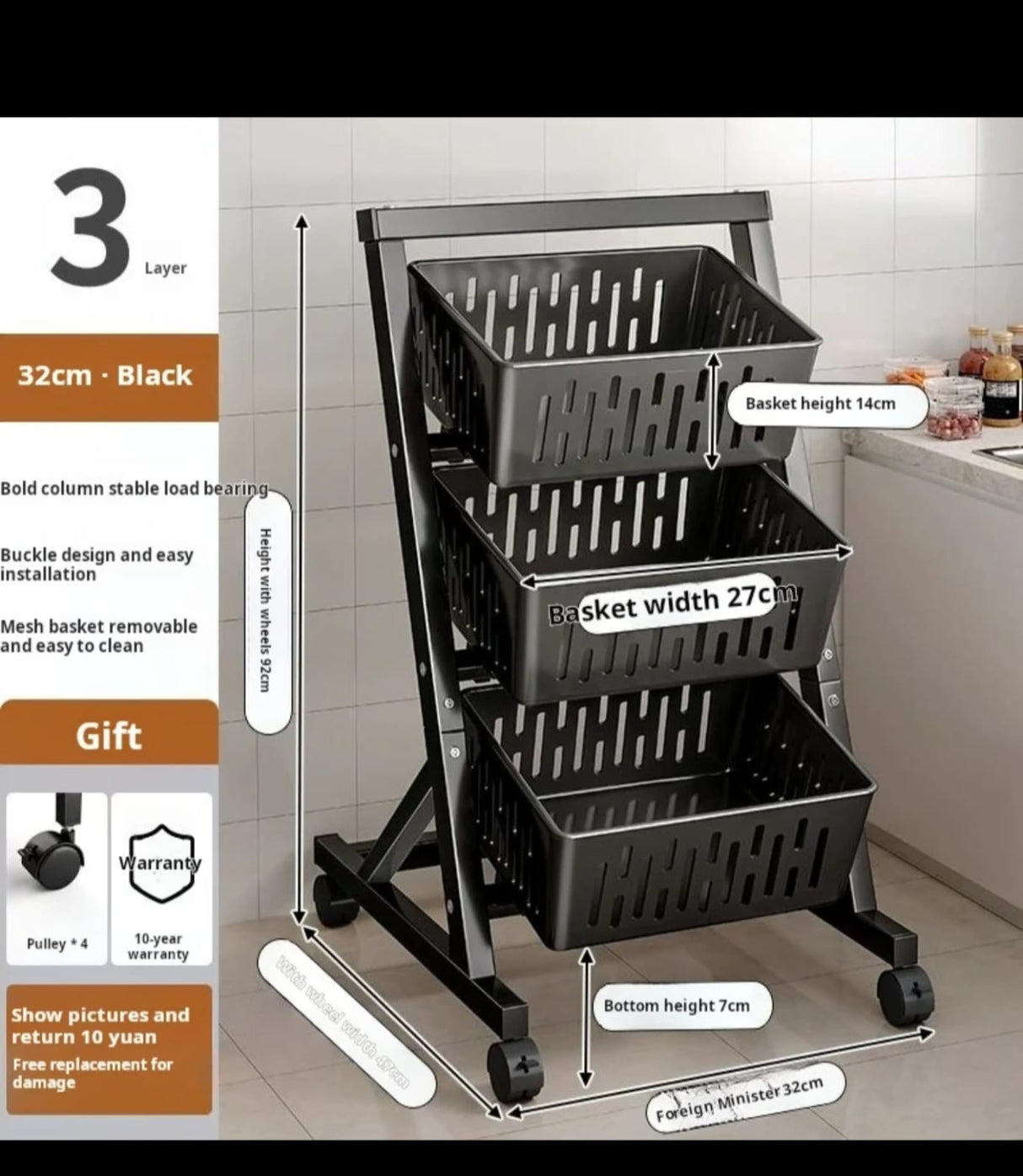 3 Tier Multi-Functional Steel Vegetable & Fruit Rack - Transform Your Kitchen