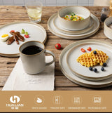 16pcs Elegant Reactive Glazed White Embossed Stoneware Set Transform Your Dining Table