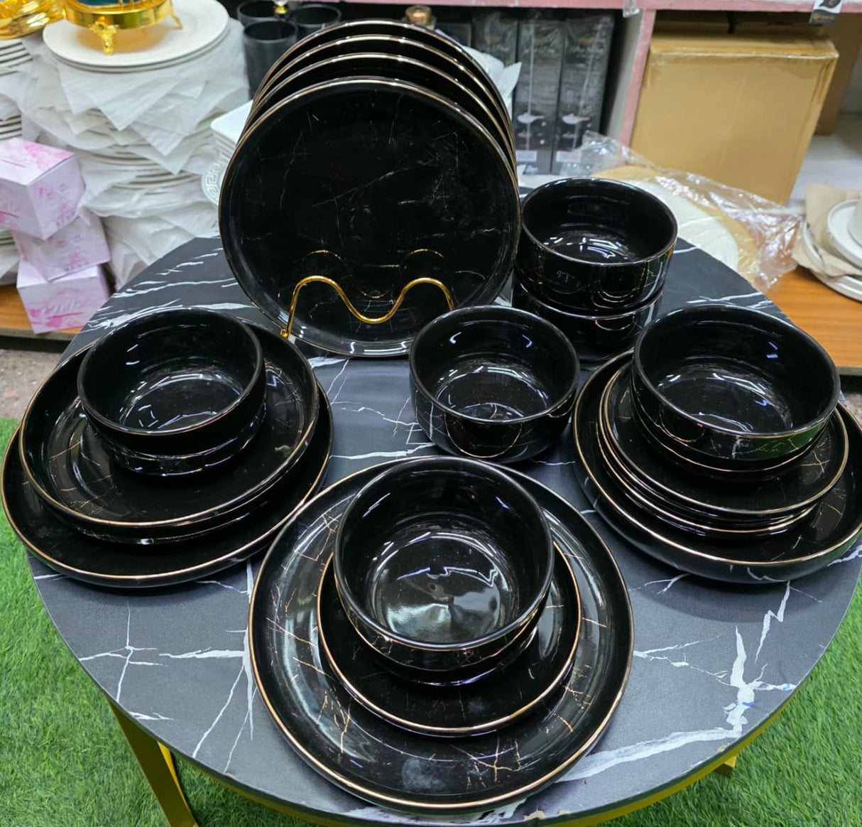24pcs Black Gold European Porcelain Dinner Set - Elevate Your Nairobi Home
