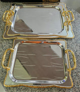 3 Pcs Round Decorative Trays with Gold Rim Serving Trays for Snacks Fruits and Tea