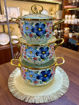 3pcs Enamelware Casserole Cooking Pot Set | Heavy-Duty Enamel Stockpots with Glass Lids in Kenya