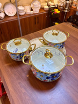 3pcs Enamelware Casserole Cooking Pot Set | Heavy-Duty Enamel Stockpots with Glass Lids in Kenya