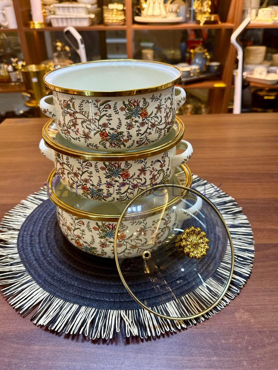 3pcs Enamelware Casserole Cooking Pot Set | Heavy-Duty Enamel Stockpots with Glass Lids in Kenya