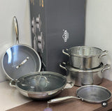 Uakeen 9PCS Tripply Stainless Steel Cookware Set | Hammered Design Pots, Wok & Frying Pans | Kenya