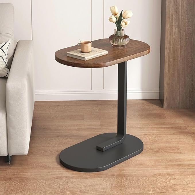 Modern Light Luxury Coffee Table C-Shaped Wooden & Steel Side Table