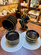 24pcs Black Dinner Set with Gold Rim (Porcelain)