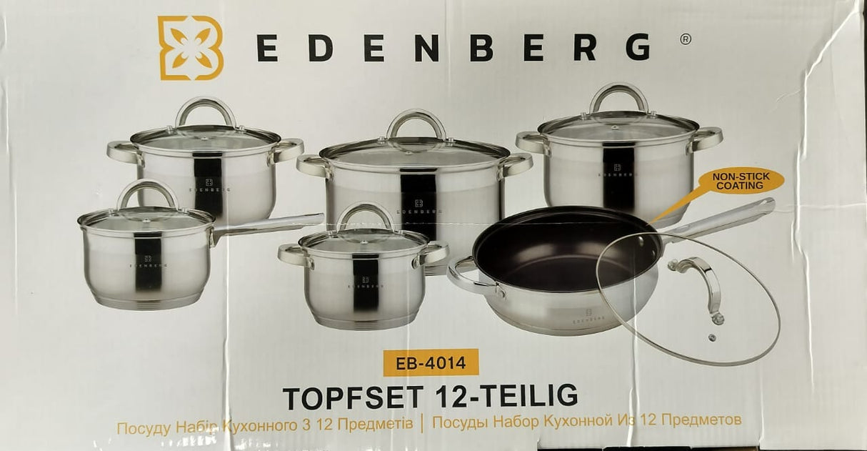 Edenberg Premium Stainless Steel Cookware Set 12pcs | Sufurias 2.1L–6.5L Kenya