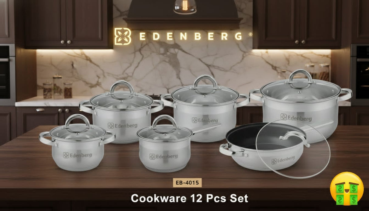 Edenberg Premium Stainless Steel Cookware Set 12pcs | Sufurias 2.1L–6.5L Kenya