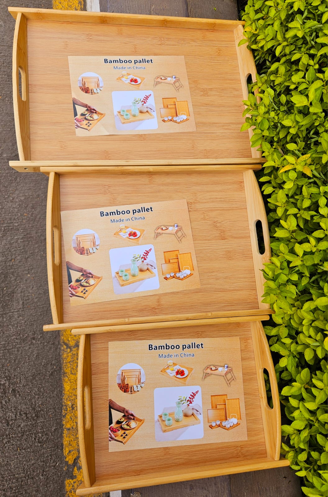 3pcs Rectangular Bamboo Serving Tray Set with Handles Kenya