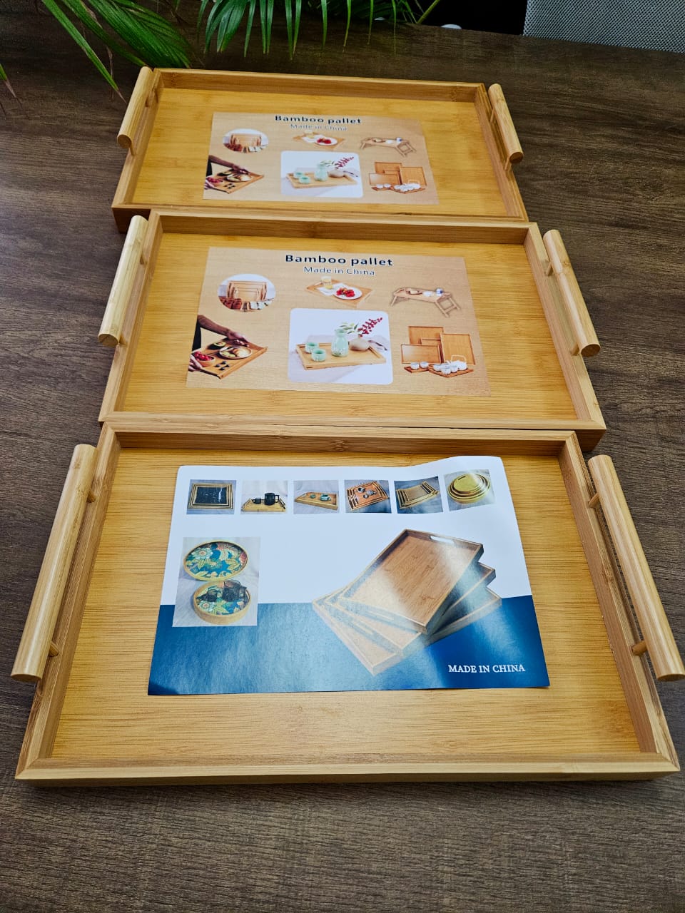 3pcs Rectangular Bamboo Serving Tray Set with Handles Kenya