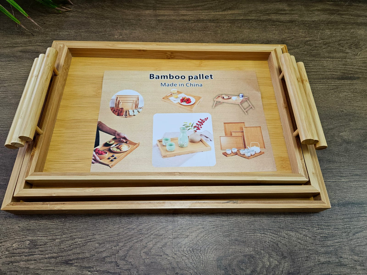 3pcs Rectangular Bamboo Serving Tray Set with Handles Kenya