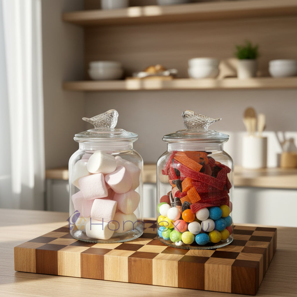 Danny Home 980ml Glass Storage Jar Set 2pcs Airtight Candy & Biscuit Jar Kenya