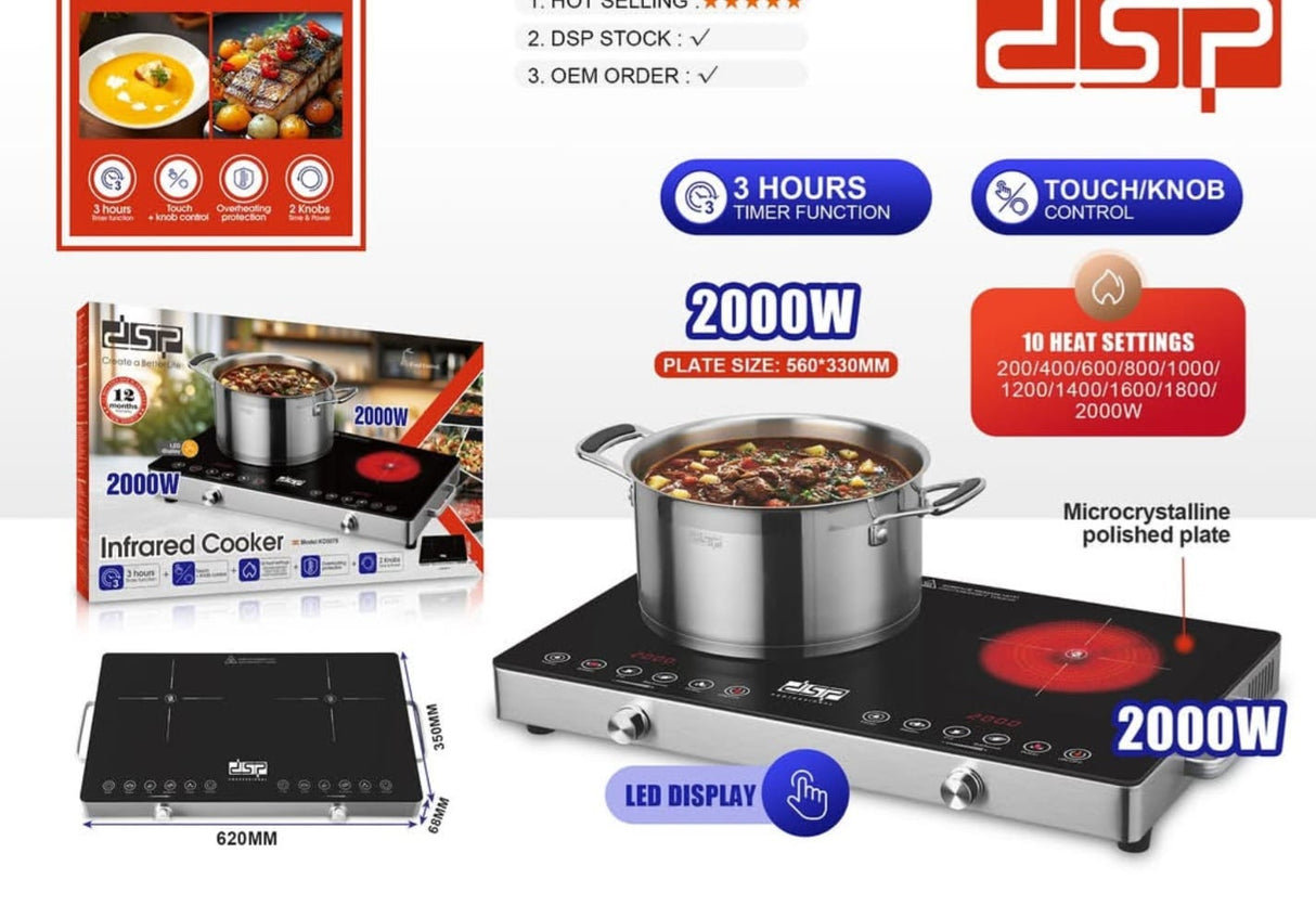 DSP Double Infrared Cooker 2000W Dual Zone Touch & Knob Control