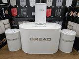 Alloy Bread Bin with 3 Labelled Airtight Canisters Set