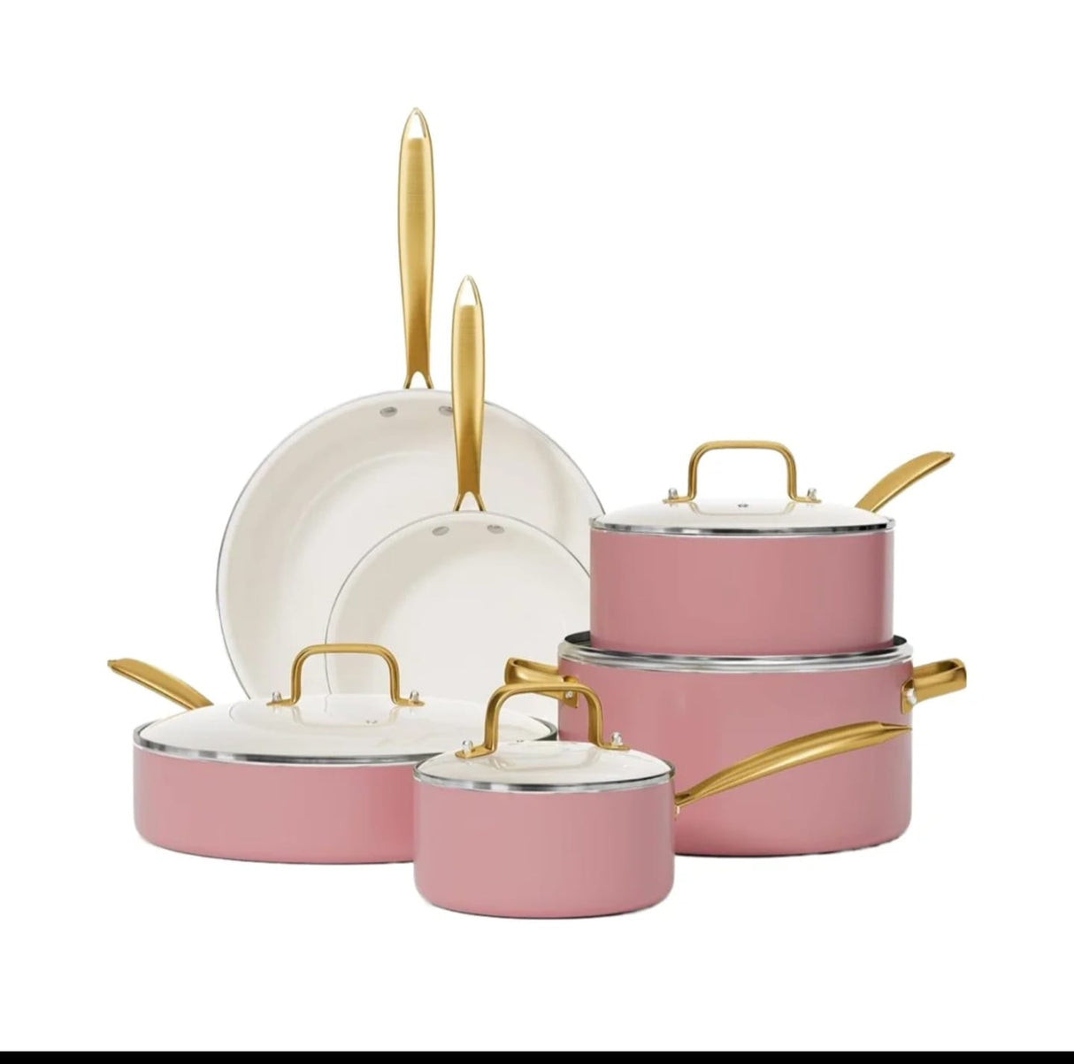 15 Pcs Ceramic Cookware Set PFAS Free PFOA Free with 5 Silicone Spoons Dishwasher Safe