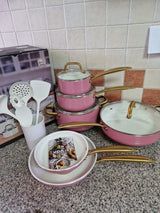 15 Pcs Ceramic Cookware Set PFAS Free PFOA Free with 5 Silicone Spoons Dishwasher Safe