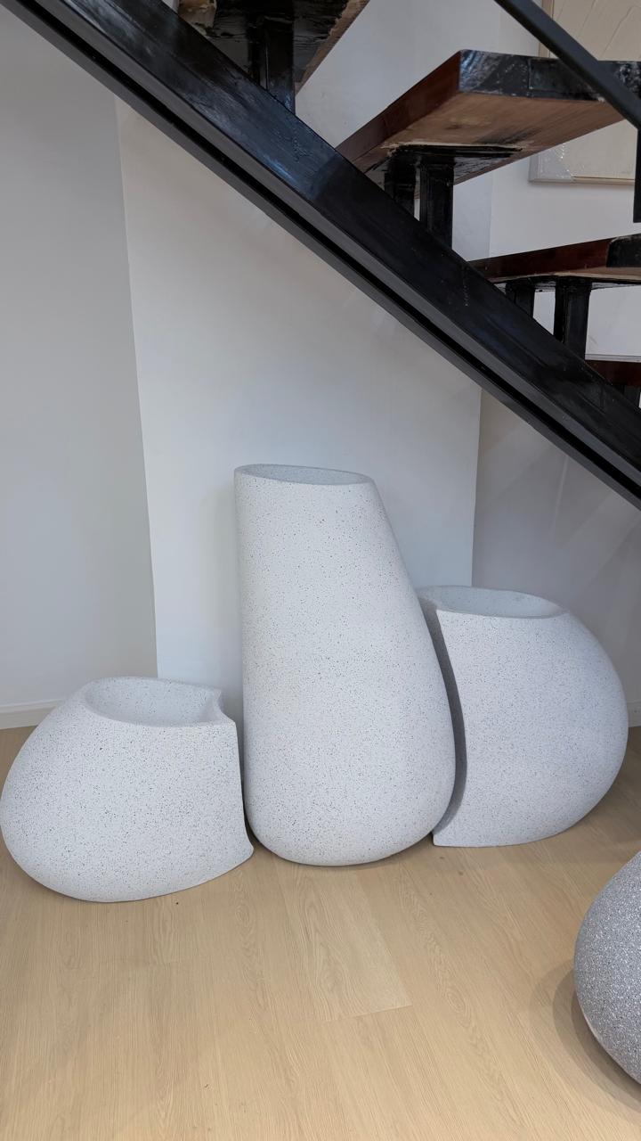 Luxury 3-Piece Floor Flower Vase Planter Set – Stone Finish