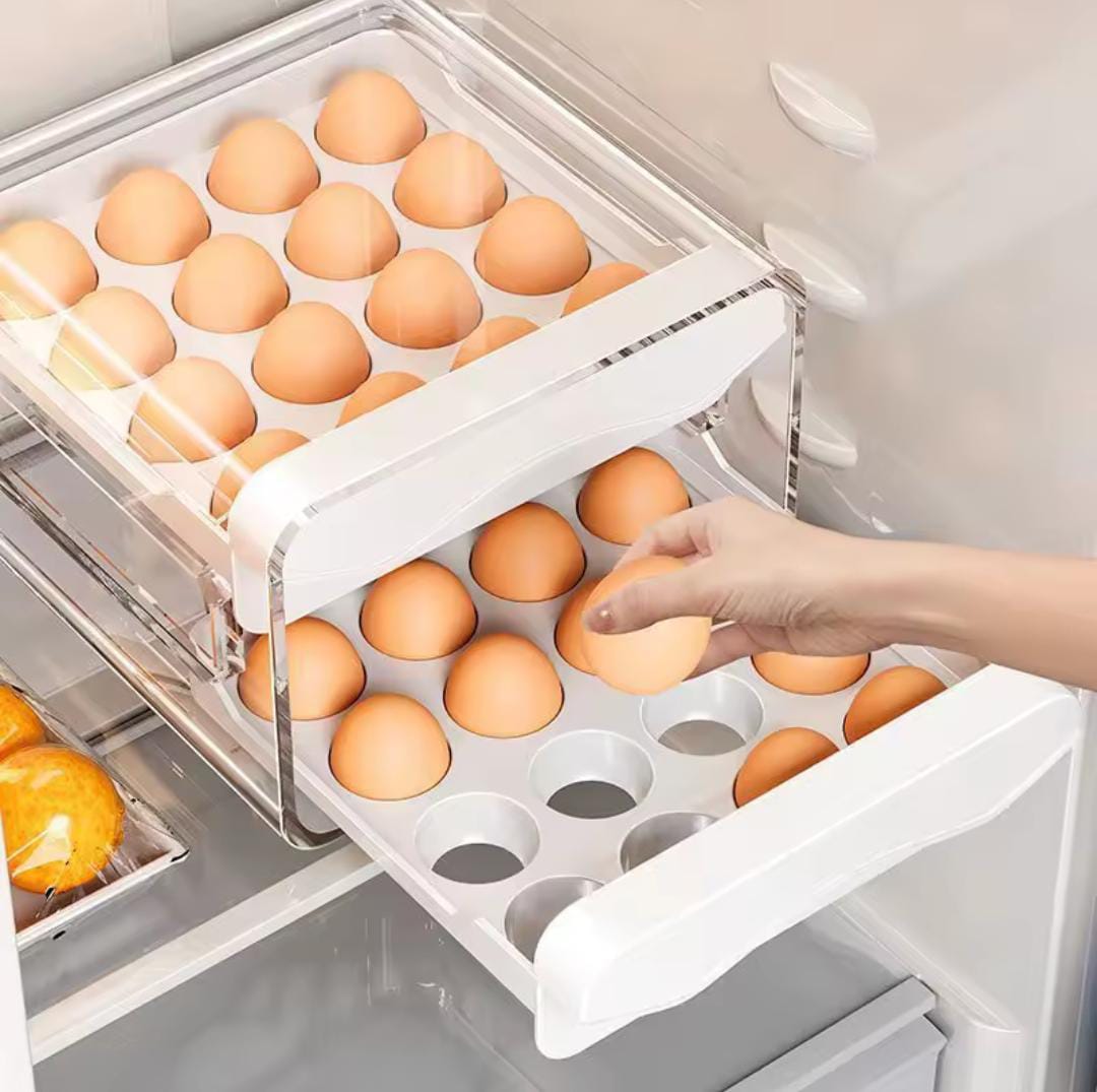 Double Layer Acrylic Egg Storage Tray – Holds 32 Eggs